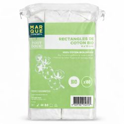Sachet de rectangles de coton Bio 8 x 10 cm pour soins quotidiens et bébé (x180)