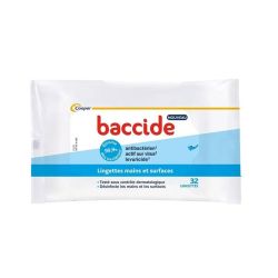 Baccide Lingettes désinfectantes mains et surfaces (sachet de 32)