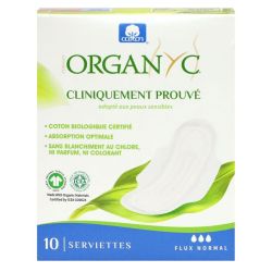 Organyc Serviettes hygiéniques Bio avec ailettes Flux Normal (x10)