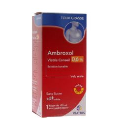 Ambroxol 0,6% Toux Grasse Solution Buvable Sans sucre Arôme Banane 150Ml
