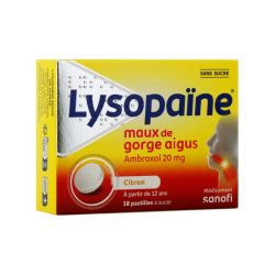 Lysopaïne Ambroxol Maux de gorge aigus Pastilles sans sucre Citron (18)