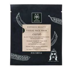 Apivita Express Beauty Masque Visage en tissu noir détox & purifiant à la Caroube (20 ml)