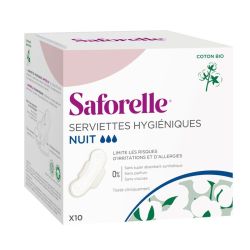 Saforelle Serviettes Hygiéniques nuit en Coton bio (x10)