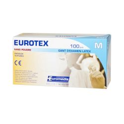 Euromedis Gant d'examen en latex sans Poudre Eurotex (Boîte de 100, taille 7/8 Medium)