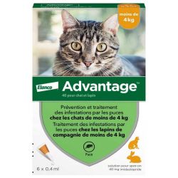 Advantage 40 anti-puces pour chats & lapins de 0 à 4 kg (6 x 0,4 ml)