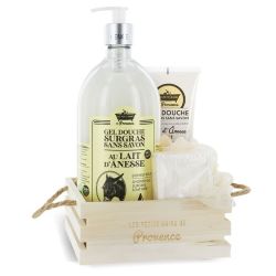 Les Petits Bains de Provence Coffret Nature au lait d'Ânesse (gel-douche, savon, fleur de douche)