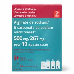 Alginate de sodium / Bicarbonate de sodium brûlures d'estomac, remontées acides, aigreurs d'estomac (x24)