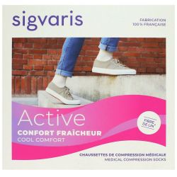 Sigvaris Active Confort Fraîcheur Chaussettes Ecru en Lin contention femme classe 2 taille S