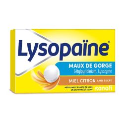 Lysopaïne Cétylpyridinium Lysozyme maux de gorge miel-citron sans sucre (2 x 18 pastilles)