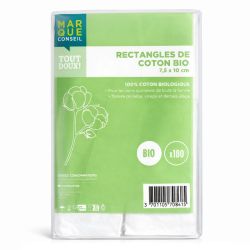 Sachet de Rectangles de Coton Bio 7,5 x 10 cm pour soins quotidiens et bébé (x180)