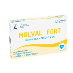 Dielen Molval Fort levure de riz rouge, oméga-3, coenzyme Q10 santé cardiovasculaire (90 capsules)