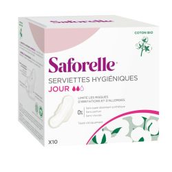 Saforelle Coton Protect Serviettes Hygiéniques en Coton Biologique x10