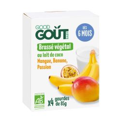 Good Goût Baby Brassé Végétal Lait de Coco Mangue Banane Passion (4 x 85 g)
