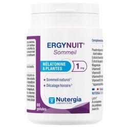 Nutergia Ergynuit Sommeil Mélatonine & plantes 1 mg, sommeil, décalage horaire (60 gélules)