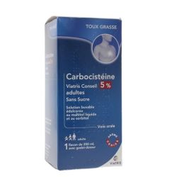 Carbocisteine 5% Toux Grasse Solution Buvable Adulte Sans sucre Arôme Cerise 200Ml