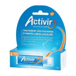 Activir 5% Crème pompe-dose traitement des poussées d'herpès labial "boutons de fièvre" (2 g)