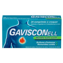 Gavisconell Menthe sans sucre soulage brûlures d’estomac & remontées acides (24 comprimés)