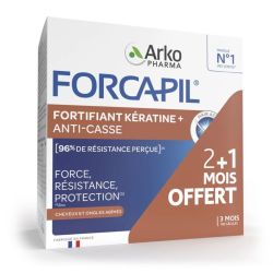 Forcapil Fortifiant Kératine + Cheveux et Ongles anti-casse 2 mois +1 offert (180 gélules)