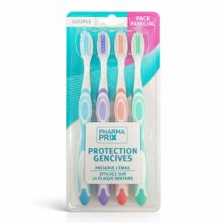 Pharmaprix Brosses à Dents Souples avec gratte-langue adultes préserve l'émail, anti-plaque (x4)