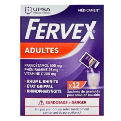 Fervex Adultes rhume, rhinite, état grippal, rhinopharyngite saveur orange (12 sachets)