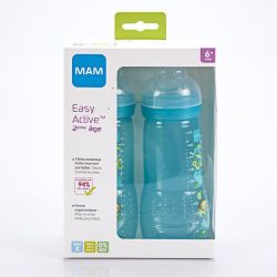 MAM Biberon Easy Active 2ème Age Débit X Bleu 330 ml - Lot de 2