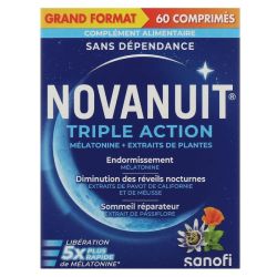 Novanuit Triple Action endormissement, réveils nocturnes, sommeil réparateur (60 comprimés)
