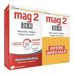 Cooper Mag 2 24H Magnésium marin 300mg, nervosité, fatigue (Lot de 2 x 40 comprimés)
