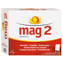 Mag 2 Magnésium Nervosité, irritabilité, anxiété, sommeil, crampes (30 sachets)