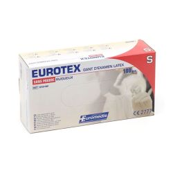 Euromedis Gant d'examen en latex sans Poudre Eurotex (Boîte de 100, taille 6/7 Small)