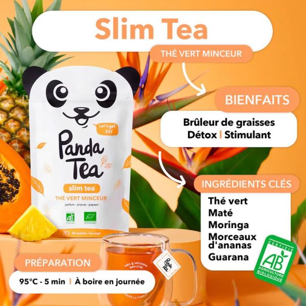 Panda Tea Slim Tea thé vert minceur ananas papaye bio (28 sachets)