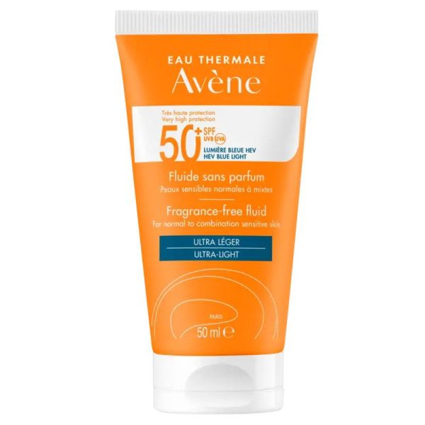 Avène Solaire Fluide ultra-léger sans parfum SPF50+ pénétration rapide (50 ml)