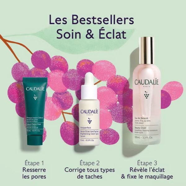 Caudalie Coffret Les Bestsellers Éclat (Masque + Eau de Beauté + Sérum Eclat) édition limitée