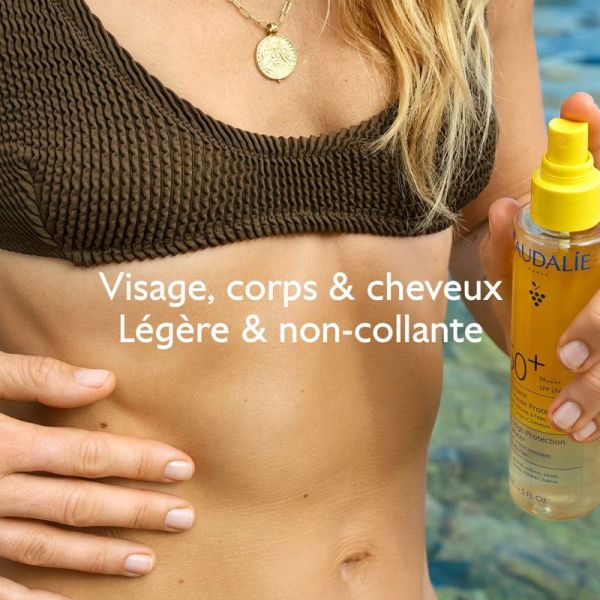 Eau Solaire Très Haute Protection SPF50+ invisble, résiste à l'eau, visage, corps & cheveux (150 ml)