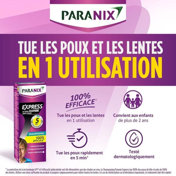 Paranix Express Shampooing anti-poux action rapide 5 minutes (200 ml + peigne)
