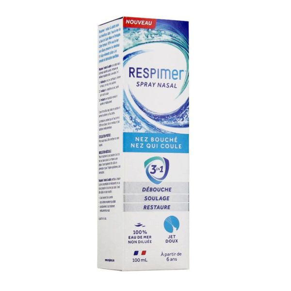 Respimer Spray Nasal Isotonique Adulte & Enfant, nez bouché, nez qui coule (100 ml)