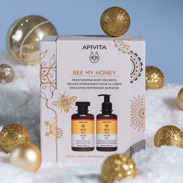 Apivita Coffret Noël Délices hydratants pour le corps Miel & Lait (gel-douche 250 ml + crème hydratante 200 ml)