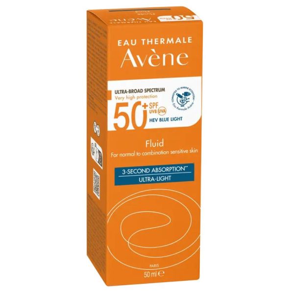 Avène Solaire Fluide ultra-léger SPF50+ absorption rapide, peaux sensibles (50 ml)