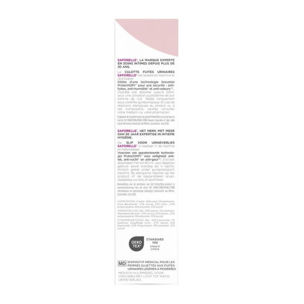 Saforelle Culotte Fuites Urinaires lavable, sécurité & discrétion (Taille 44, x1)