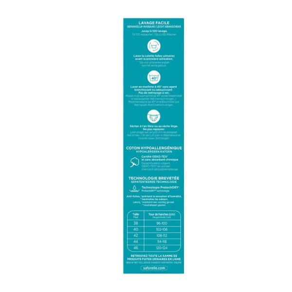 Saforelle Culotte Fuites Urinaires lavable, sécurité & discrétion (Taille 44, x1)