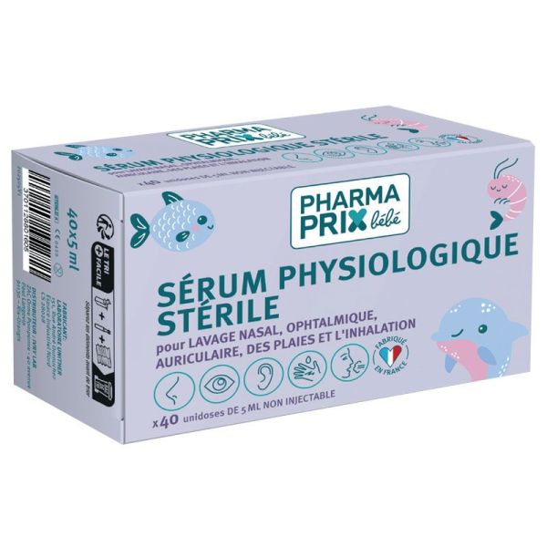 Sérum Physiologique Unidose pour lavage ophtalmique, auriculaire, des plaies et l'inhalation (40 x 5 ml)