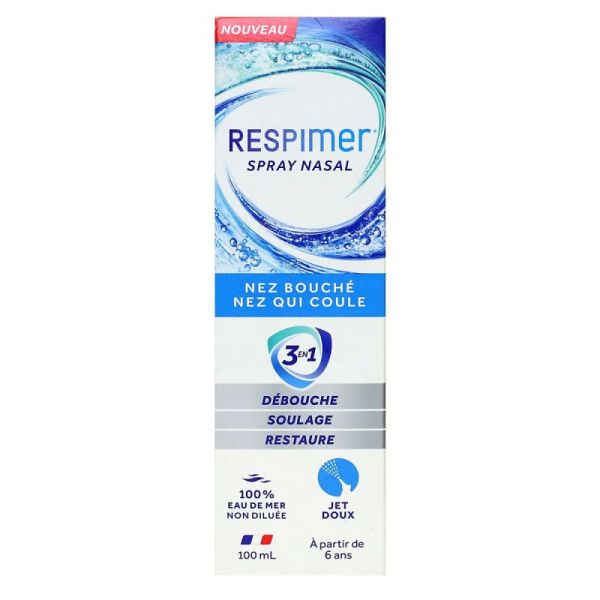 Respimer Spray Nasal Isotonique Adulte & Enfant, nez bouché, nez qui coule (100 ml)