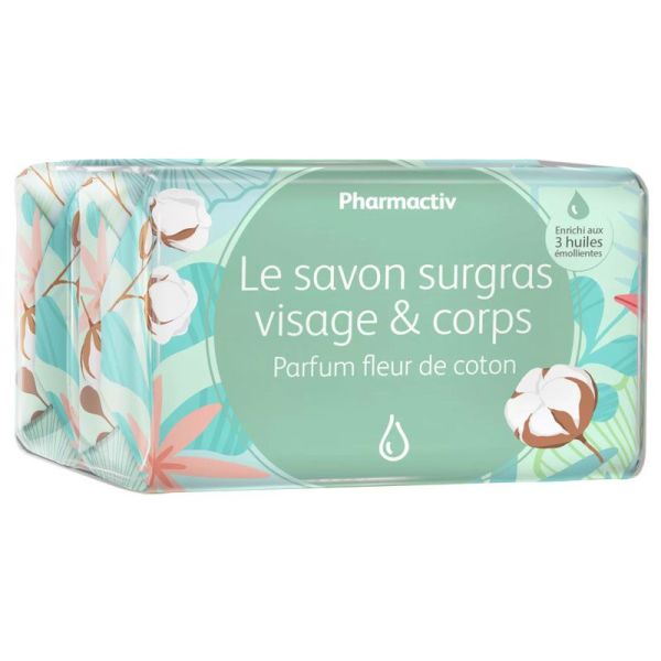 Pharmactiv Savon Surgras visage & corps parfum fleur de coton (2 x 150 g)