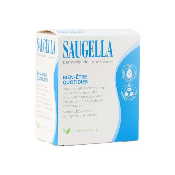Saugella Lingettes Intimes Dermoliquide à l'extrait de sauge (10 sachets individuels)