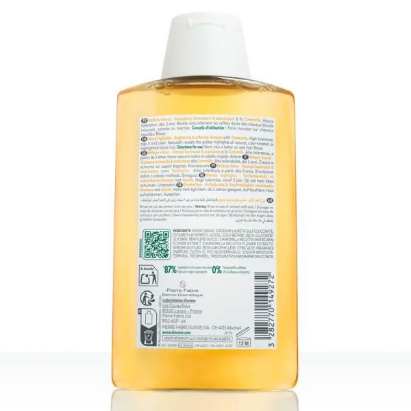Klorane Reflets Blonds Shampoing illuminateur & adoucissant à la Camomille bio (200 ml)