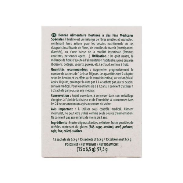 Fibreline Transit poudre 100% végétale double action, goût neutre (15 sticks de 6,5 g)