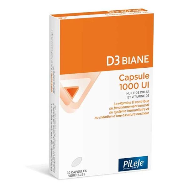 PiLeJe D3 Biane Capsule 1000 UI immunité & ossature (30 capsules végétales)