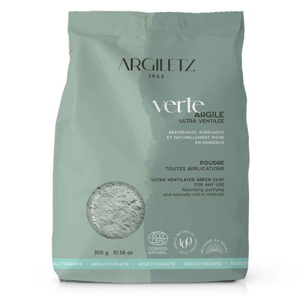 Argiletz Argile Verte en poudre ultra-ventilée 100% naturelle (300 g)