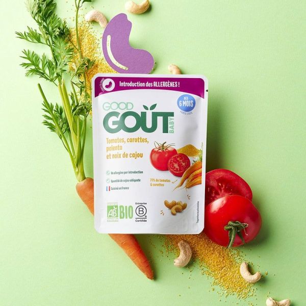 Goodgout Baby Plat bébé bio dès 6 mois tomates, carottes, polenta et noix de cajou (190 g)