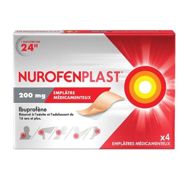 Nurofenplast 200 mg emplâtres médicamenteuses entorses, contusions et foulures (x4)