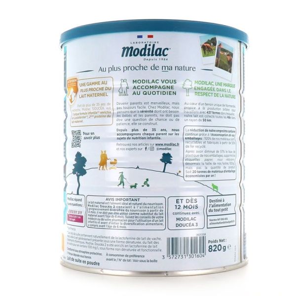 Modilac Doucéa Lf+ 2 lait de suite 2e âge enrichi en Lactoferrine 6-12 mois (820 g)
